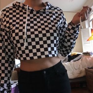 ZAFUL Checkerboard Print Cropped Hoodie